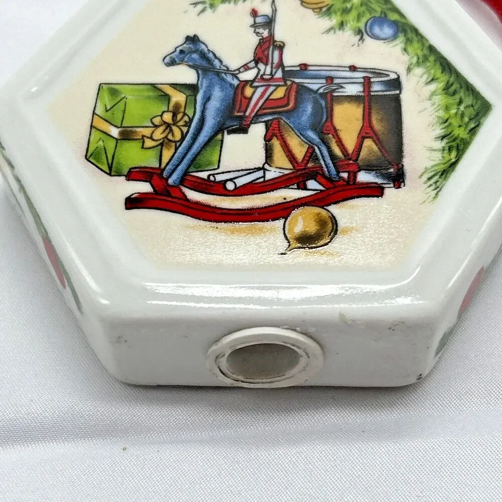 Vintage Christmas Memories Porcelain Pomander Ornament Toy Soldier Horse - 1980s